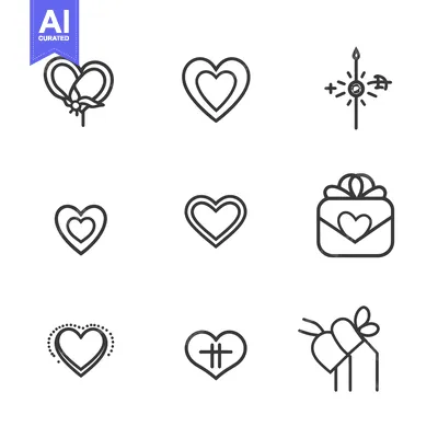 Popular premium asset: Set of Nine Heart-Shaped Line Icons