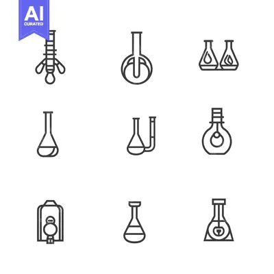 Aset desain premium: Set of Nine Laboratory Flask Icons in Linear Style