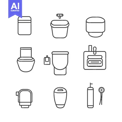 Aset desain premium: Set of Nine Linear Bathroom Icons