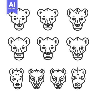 Popular premium asset: Set of nine line art cheetah head illustrations