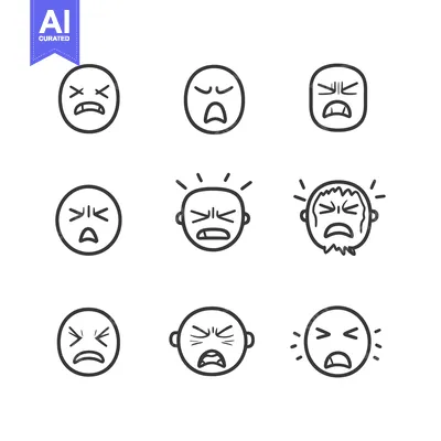 Aset premium populer: Set of Nine Line Art Emojis Depicting Anger and Frustration