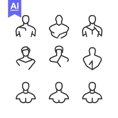 Aset desain premium: Set of Nine Line Art Icons Depicting Human Torso Variations