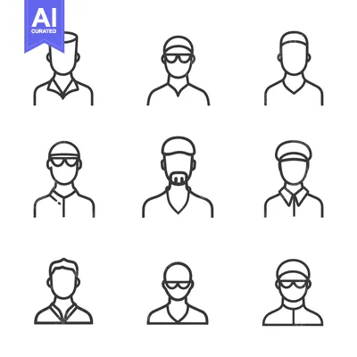 Aset premium populer: Set of Nine Line Art Illustrations of Male Person Icons