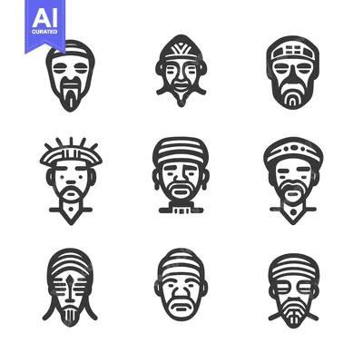 Aset desain premium: Set of Nine Line Art Portraits of Men with Various Headwear