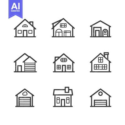 Premium design asset: Set of Nine Line Drawings of Different House Styles
