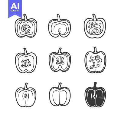 Popular premium asset: Set of Nine Line Drawings of Halved Bell Peppers