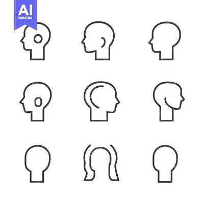 Aset desain premium: Set of Nine Line Drawings of Human Heads in Profile