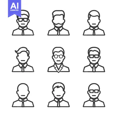 Aset premium populer: Set of Nine Line Drawings of Men in Shirts and Ties