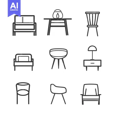 Set of Nine Line Drawings of Modern Furniture