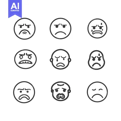 Popular premium asset: Set of Nine Line Drawings of Sad Emojis