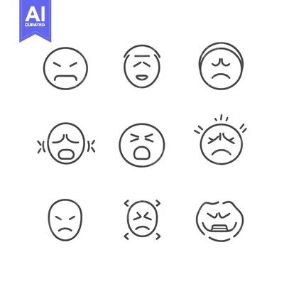 Aset premium populer: Set of Nine Line Drawings of Sad Facial Expressions