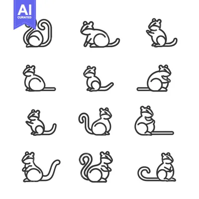 Premium design asset: Set of Nine Line Drawings of Squirrels in Various Poses