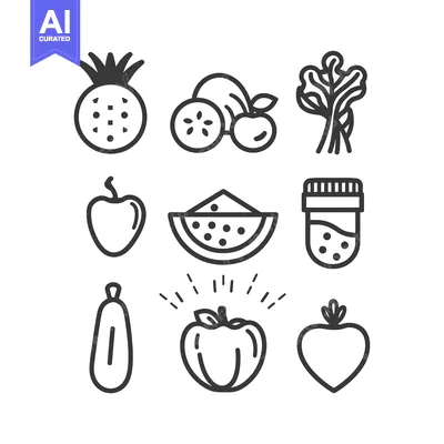 Premium design asset: Set of Nine Line Drawings of Various Fruits and Vegetables