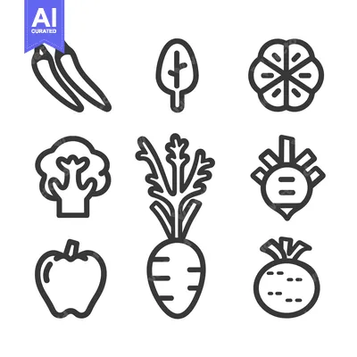 Popular premium asset: Set of Nine Line Drawings of Various Vegetables