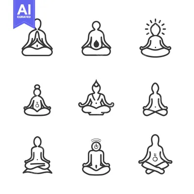 Set of nine line icons depicting different yoga poses