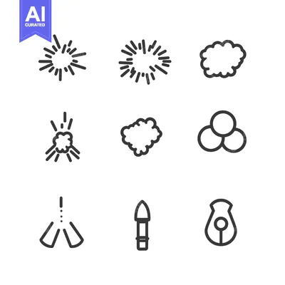 Aset premium populer: Set of Nine Line Icons Depicting Explosion and Smoke Effects