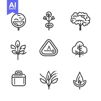 Popular premium asset: Set of Nine Line Icons Depicting Trees, Plants, and a Smile Face
