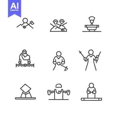 Aset premium populer: Set of Nine Line Icons Depicting Various Activities and Objects
