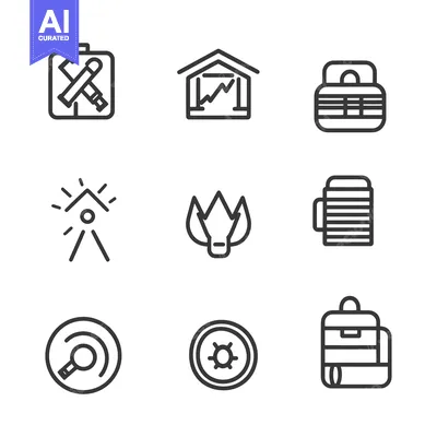 Aset premium populer: Set of Nine Line Icons Depicting Various Objects and Concepts