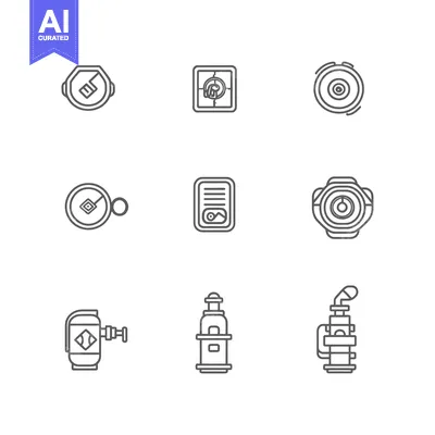 Aset premium populer: Set of Nine Line Icons Featuring Camera Lens, Compass, and Document