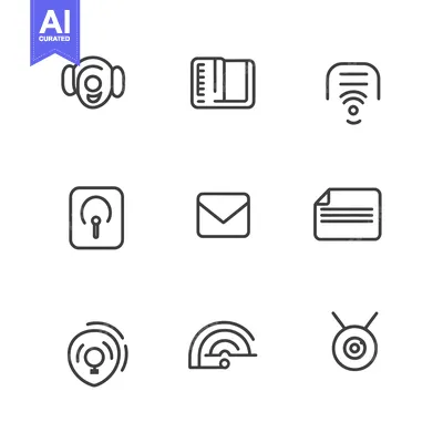 Set of Nine Line Icons for Wireless and Network Related Concepts