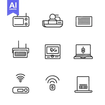 Set of nine line icons for wireless devices and appliances