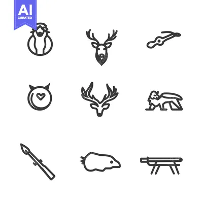 Aset desain premium: Set of Nine Line Icons Representing Animals and Objects