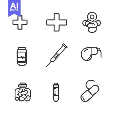 Aset premium populer: Set of Nine Medical and Healthcare Line Icons