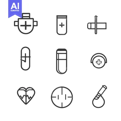 Set of Nine Medical and Healthcare Line Icons