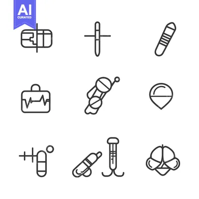 Set of Nine Medical and Healthcare Line Icons