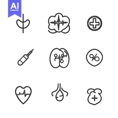 Set of Nine Medical Related Line Icons