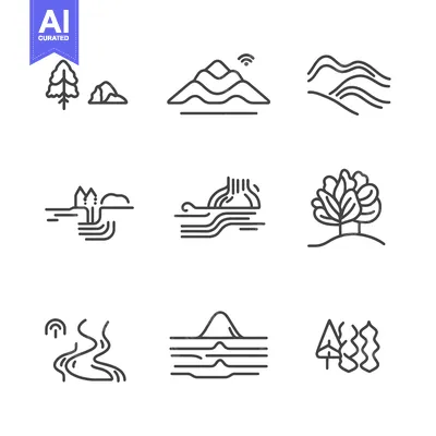 Aset premium populer: Set of nine minimalist line art landscape icons