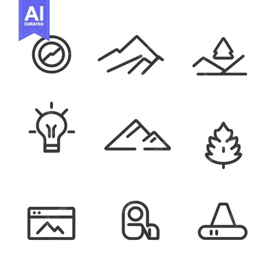 Aset premium populer: Set of Nine Mountain-Themed Line Icons