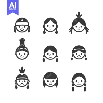 Aset desain premium: Set of Nine Native American Indigenous People Icons