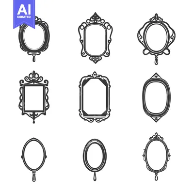 Set of Nine Ornate Hand Drawn Mirror Frames