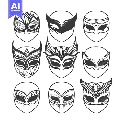 Set of Nine Ornate Venetian Carnival Masks
