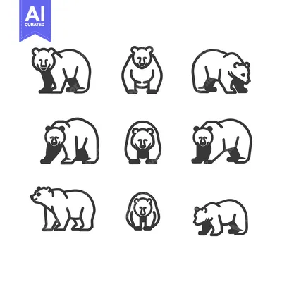Aset premium populer: Set of Nine Outline Bear Icons in Various Poses
