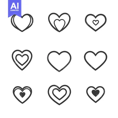 Aset desain premium: Set of Nine Outline Heart Icons with Variations