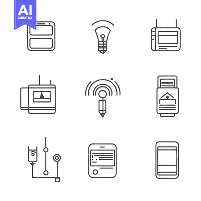 Set of Nine Outline Icons Depicting Mobile Technology Features