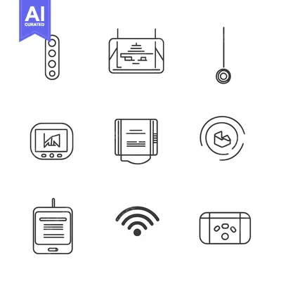 Set of Nine Outline Icons Depicting Various Devices and Technology