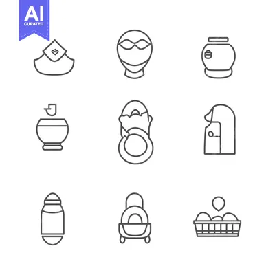 Set of Nine Outline Icons Depicting Various Objects and Concepts