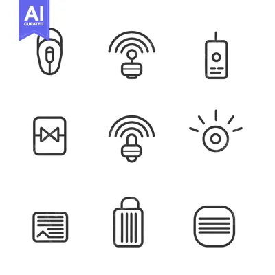 Set of Nine Outline Icons for Different Devices and Features