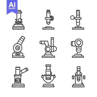 Set of Nine Outline Icons of Microscopes