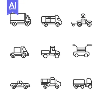 Aset premium populer: Set of nine outline icons of various types of trucks