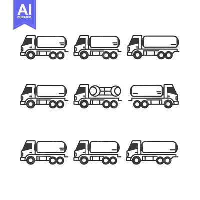 Set of Nine Outline Tanker Trucks