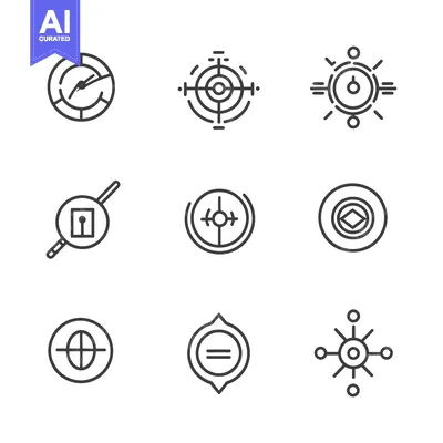 Set of Nine Outline Target Icons with Geometric Shapes