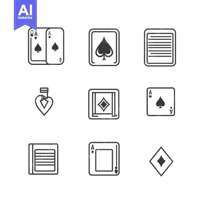 Aset premium populer: Set of nine playing card icons, including spades, hearts, clubs and di