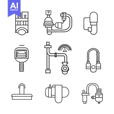 Set of Nine Plumbing Line Icons