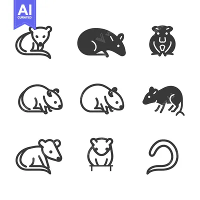 Set of Nine Rat Icons in Line and Solid Style
