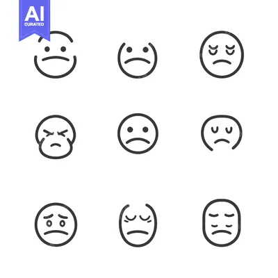 Aset premium populer: Set of Nine Sad Emojis with Different Facial Expressions